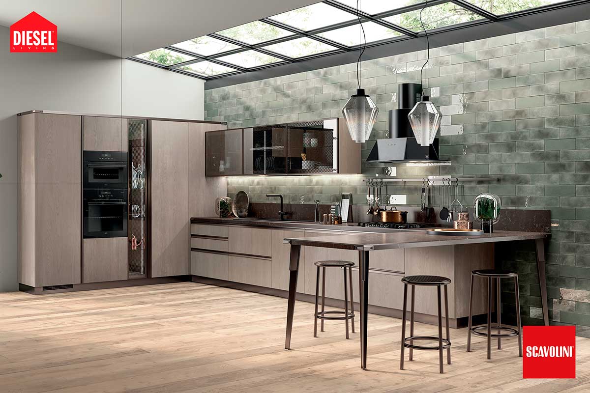 Modelo de cocina Diesel Open Workshop de Scavolini
